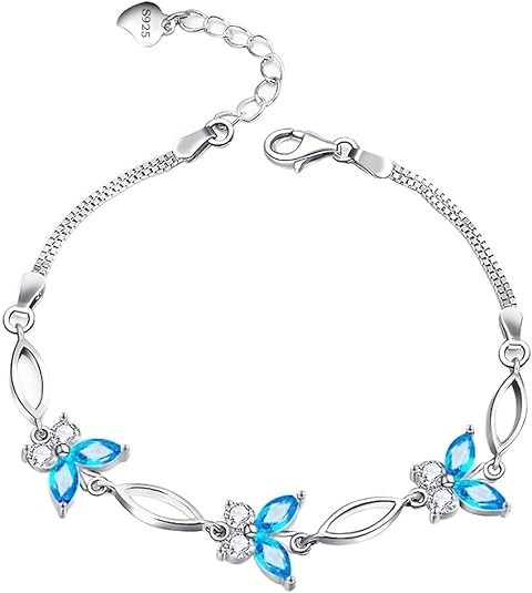 Gifts for Women S925 Sterling Silver Purple Butterfly Bracelet,Adjustable Charm Bracelets Jewelry Present for Women,Anniversary Holiday Christmas Birthday Gifts for Mother Wife Daughter