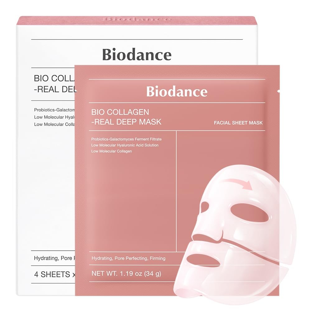 BIODANCE Bio-Collagen Real Deep Mask, Hydrating Overnight Hydrogel Face Mask, Pore Minimizing, Elasticity, Plumping, Travel Essentials & Self Care Gifts for Women, Korean Skin Care | 1.19oz(34g) x 4ea