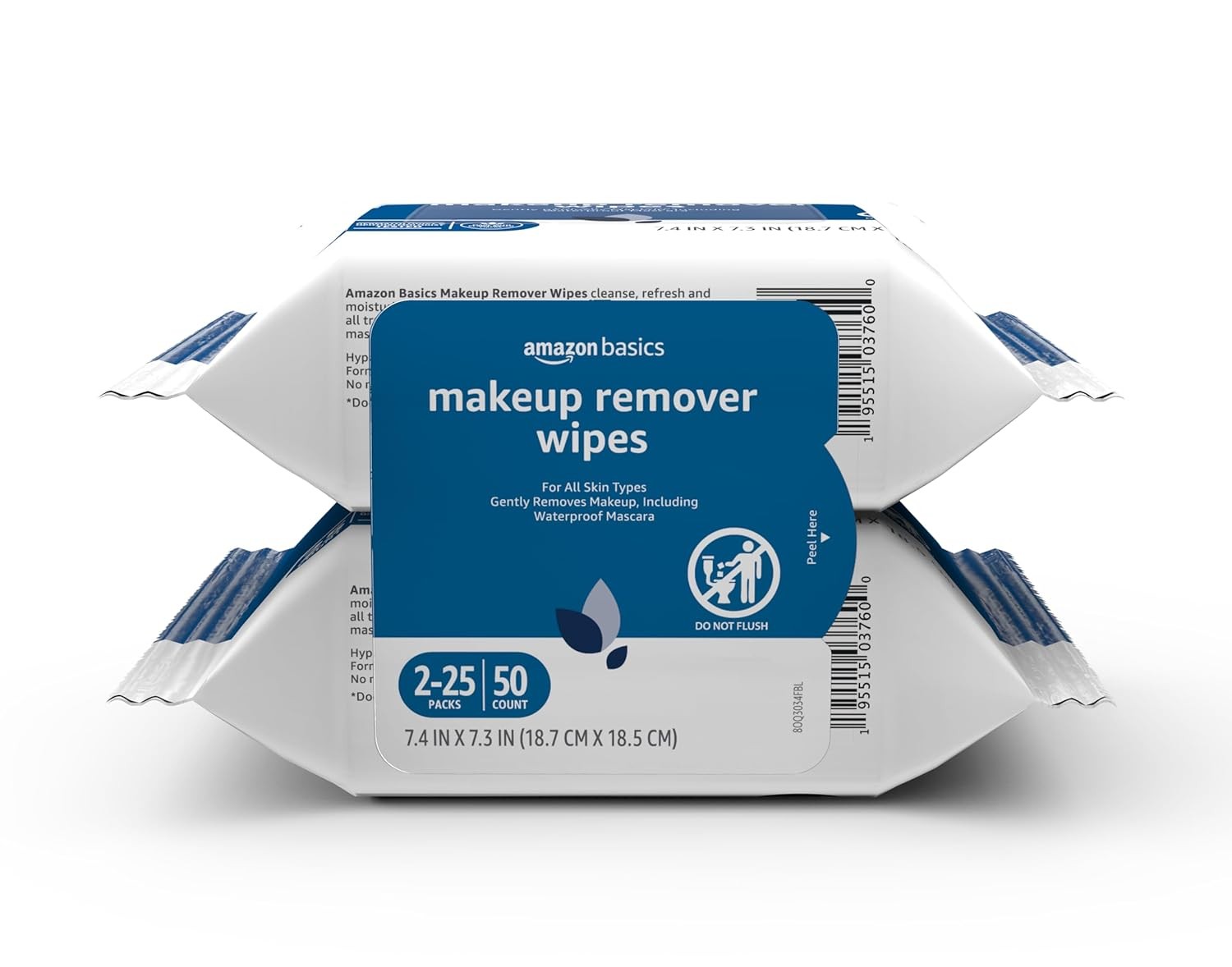 Basics Makeup Remover Wipes, Gentle Cleansing, Dermatologist Tested, pH-Balanced, Plant Based, Alcohol-Free, Removes Waterproof Mascara, 25 Count, 2-Pack