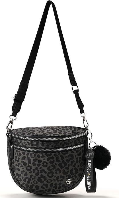 Pander Crossbody Bum Bag for Women, Everyday Nylon Shoulder Bag with Pompom Keychain Wristlet Bag Charm, Adjustable Strap