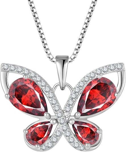 Butterfly Necklace for Women 925 Sterling Silver Birthstone Pendant Created Gemstone Jewelry Gifts for Her