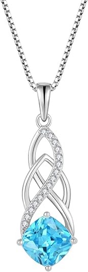 Infinity Necklace 925 Sterling Silver Celtic Knot Pendant Princess Cut Birthstone Necklace Jewelry Gifts for Women