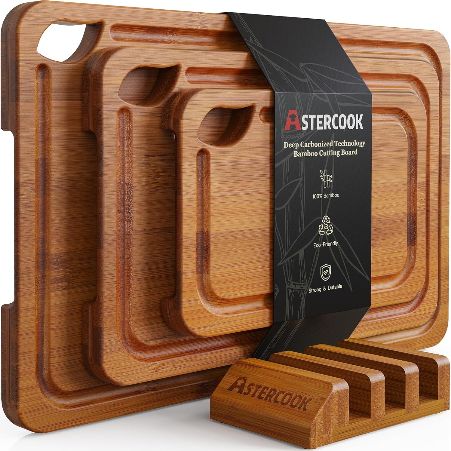 ROYAL CRAFT WOOD Wooden Cutting Boards for Kitchen Meal Prep & Serving - Bamboo Wood Serving Board Set with Deep Juice Groove Side Handles - Charcuterie & Chopping Butcher Block for Meat