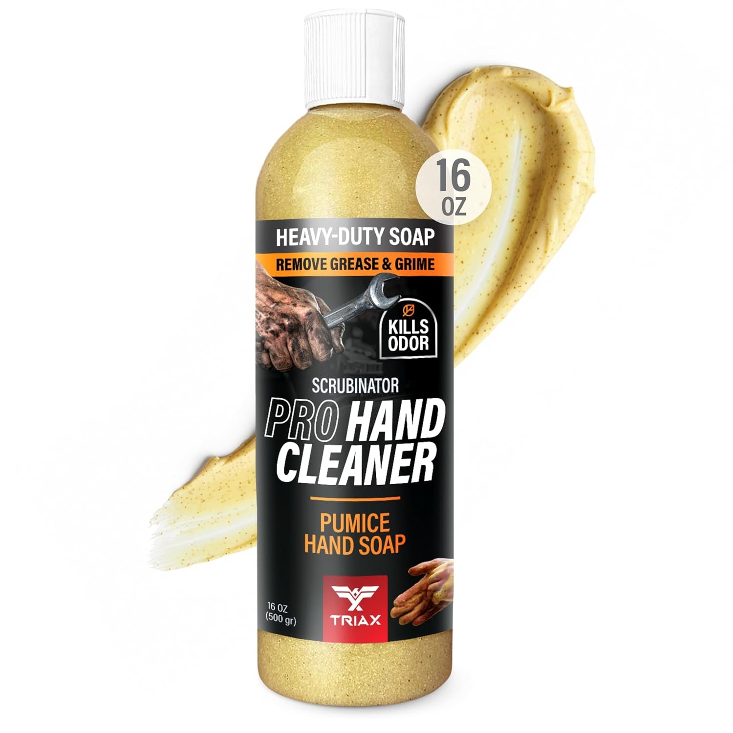 TRIAX Scrubinator - Heavy Duty Hand Scrub and Cleaner - Removes Tough Grease, Dirt, Grime, and Odors - No Toxic Solvents or Harsh Chemicals - Moisturizers to Protect Skin (16 Ounce)